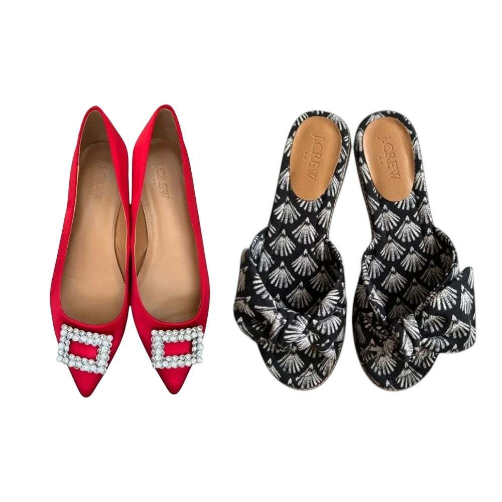 Lot J.Crew Slide Sandals/Red Embellished Flat Shoes, US7